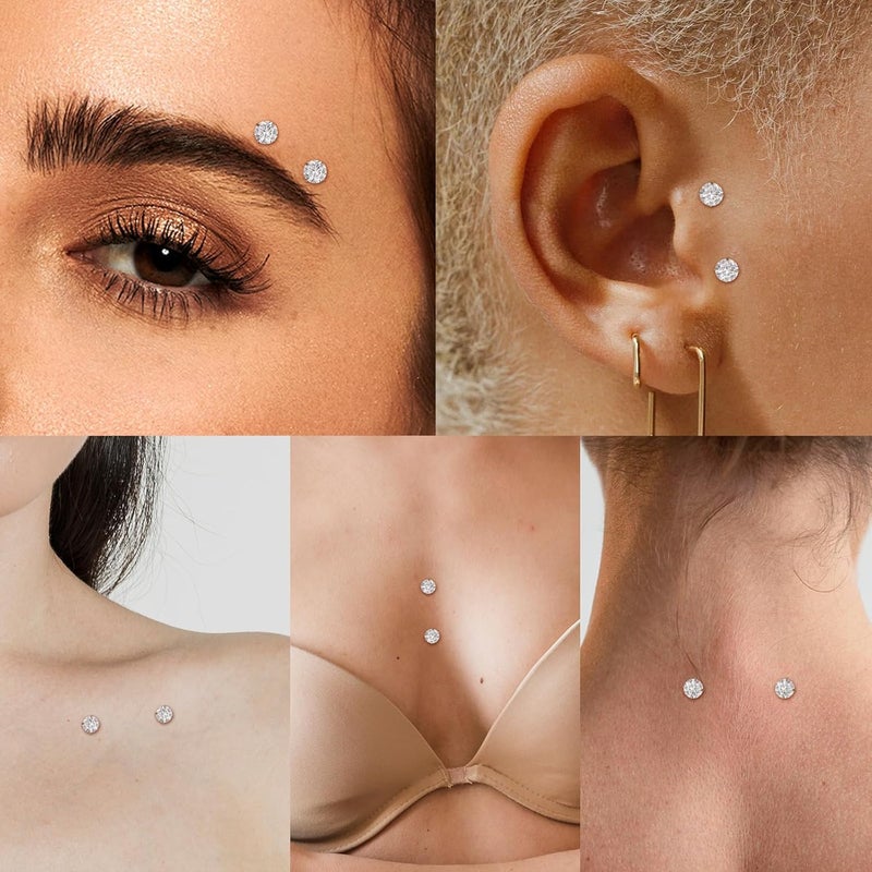 Xpircn Store مجوهرة ثقب السطح من التيتانيوم 14G مع باربل مزخرف بحجر CZ، بار ثقب السطح الداخلي لثقب التراجي 10/12/14/16/18/20 مم - Image 2